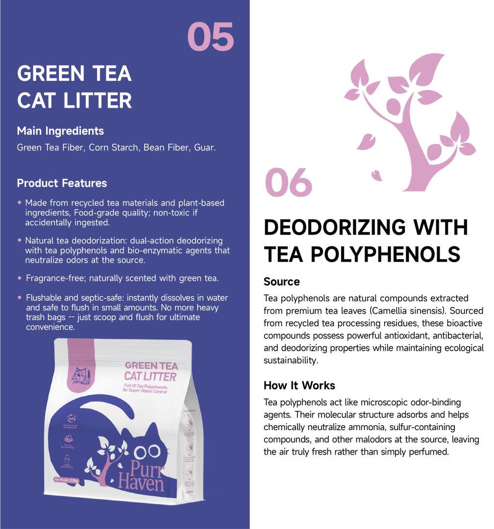 Purr Haven Green Tea Cat Litter | 10 Carton | 6 Packs Per Carton | 2.5kg Per Pack V1165-PURRHAVEN-TEA-10
