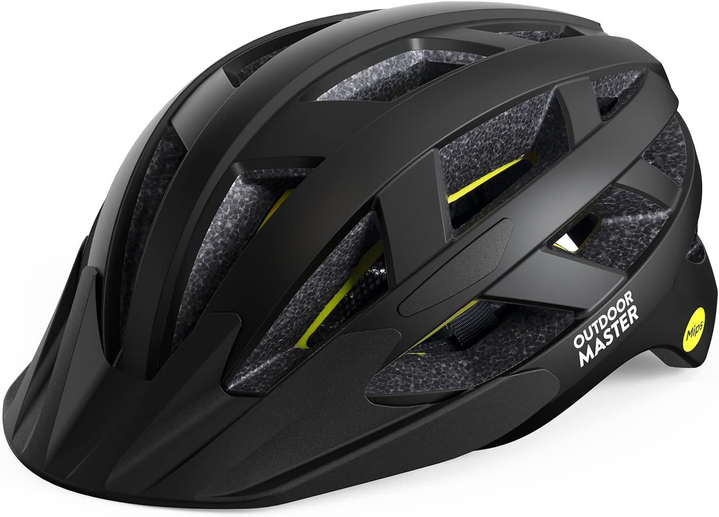 OutdoorMaster Bike Helmet Adult Men Women MIPS Certified Bicycle Helmet with Two Removable Liners & Ventilation Cycling Helmet for Mountain&Motorway-Carbon Black,Medium