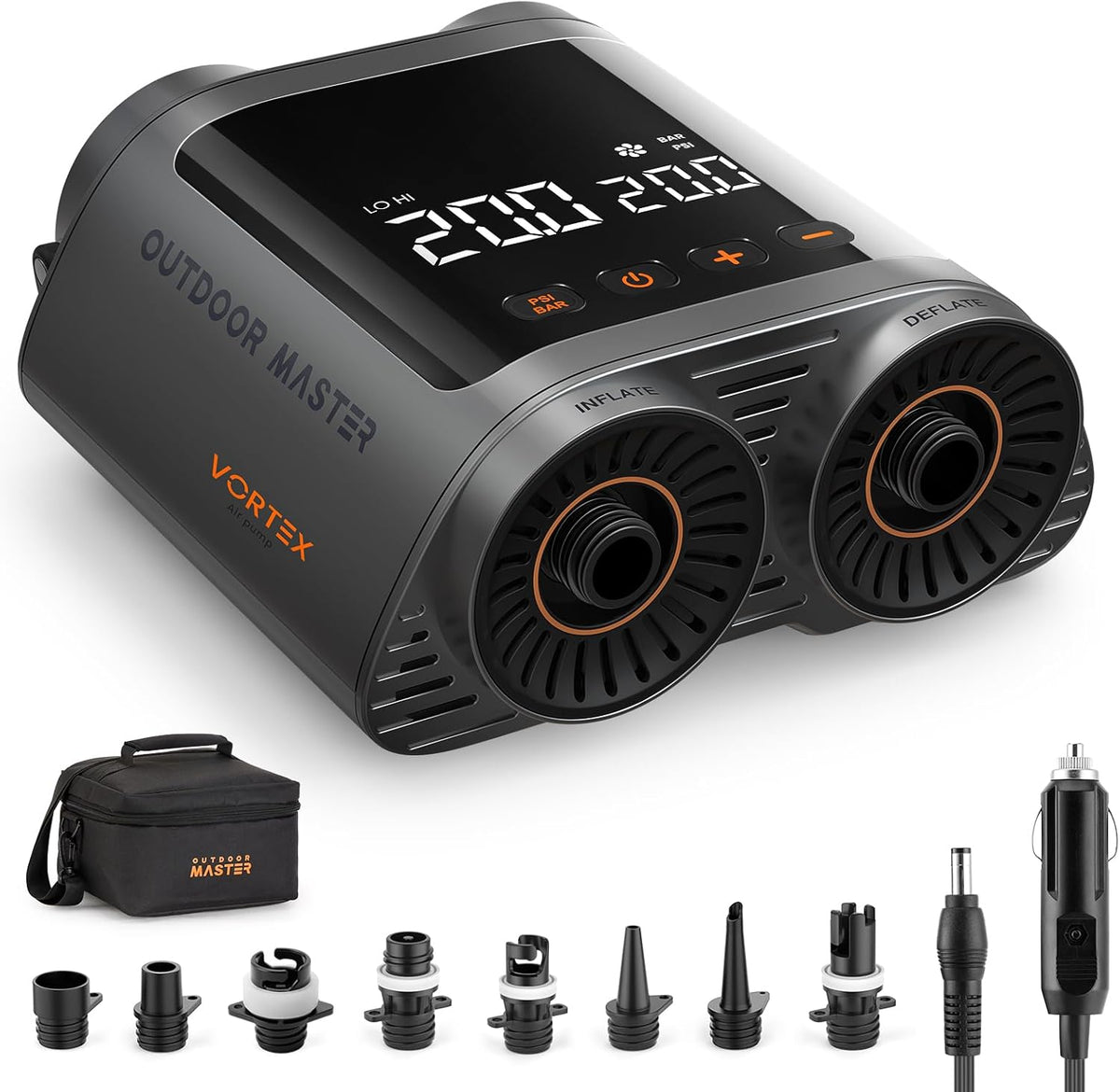 OutdoorMaster Vortex Paddle Board Pump Electric Portable, Max 20PSI SUP Air Pump Inflator & Deflator, V1168-32-NUEF-O3F4