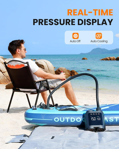 OutdoorMaster Vortex Paddle Board Pump Electric Portable, Max 20PSI SUP Air Pump Inflator & Deflator, V1168-32-NUEF-O3F4