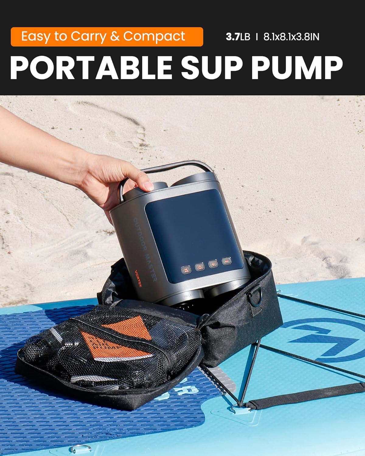 OutdoorMaster Vortex Paddle Board Pump Electric Portable, Max 20PSI SUP Air Pump Inflator & Deflator, V1168-32-NUEF-O3F4