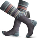 OutdoorMaster Ski Socks 2-Pack Merino Wool, Over The Calf Non-Slip Cuff for Men & Women-Gray,Medium