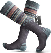 OutdoorMaster Ski Socks 2-Pack Merino Wool, Over The Calf Non-Slip Cuff for Men & Women-Gray,Medium