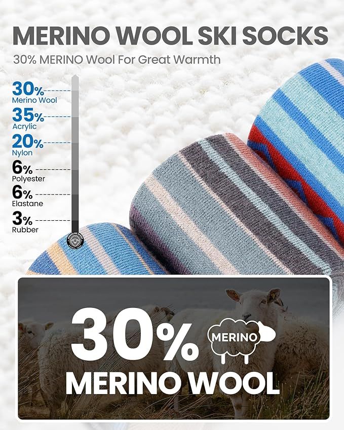 OutdoorMaster Ski Socks 2-Pack Merino Wool, Over The Calf Non-Slip Cuff for Men & Women-Gray,Medium