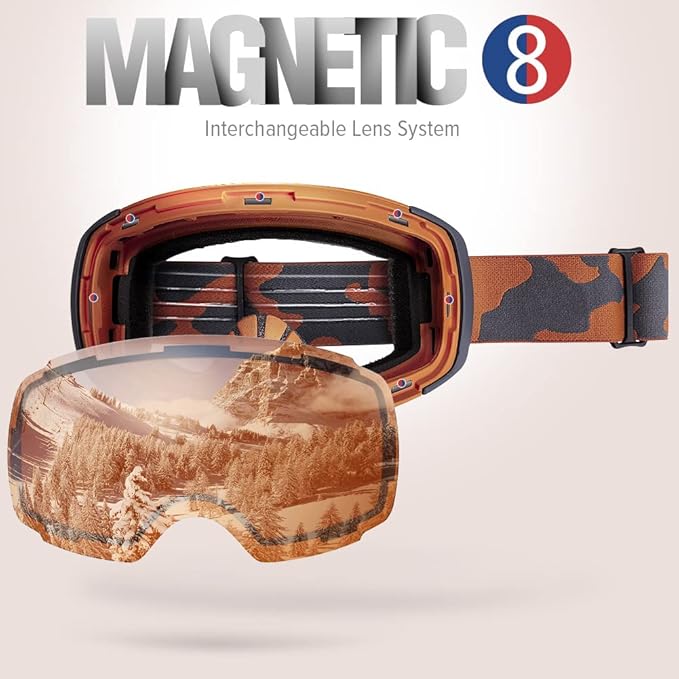 OutdoorMaster Ski Goggles PRO - Frameless, Interchangeable Lens 100% UV400 Protection Snow Goggles for Men & V1168-4O-8A3D-SGEA
