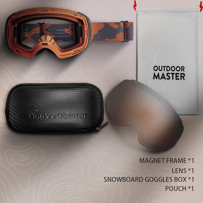 OutdoorMaster Ski Goggles PRO - Frameless, Interchangeable Lens 100% UV400 Protection Snow Goggles for Men & V1168-4O-8A3D-SGEA