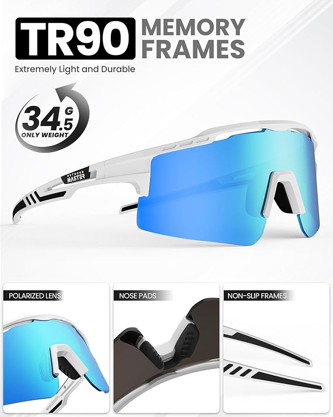 OutdoorMaster Hawk II Polarized Sports Sunglasses for Men Women, TAC 100% UV400 Protection TR90 Frame Cycling V1168-66-SDKC-PXZ5