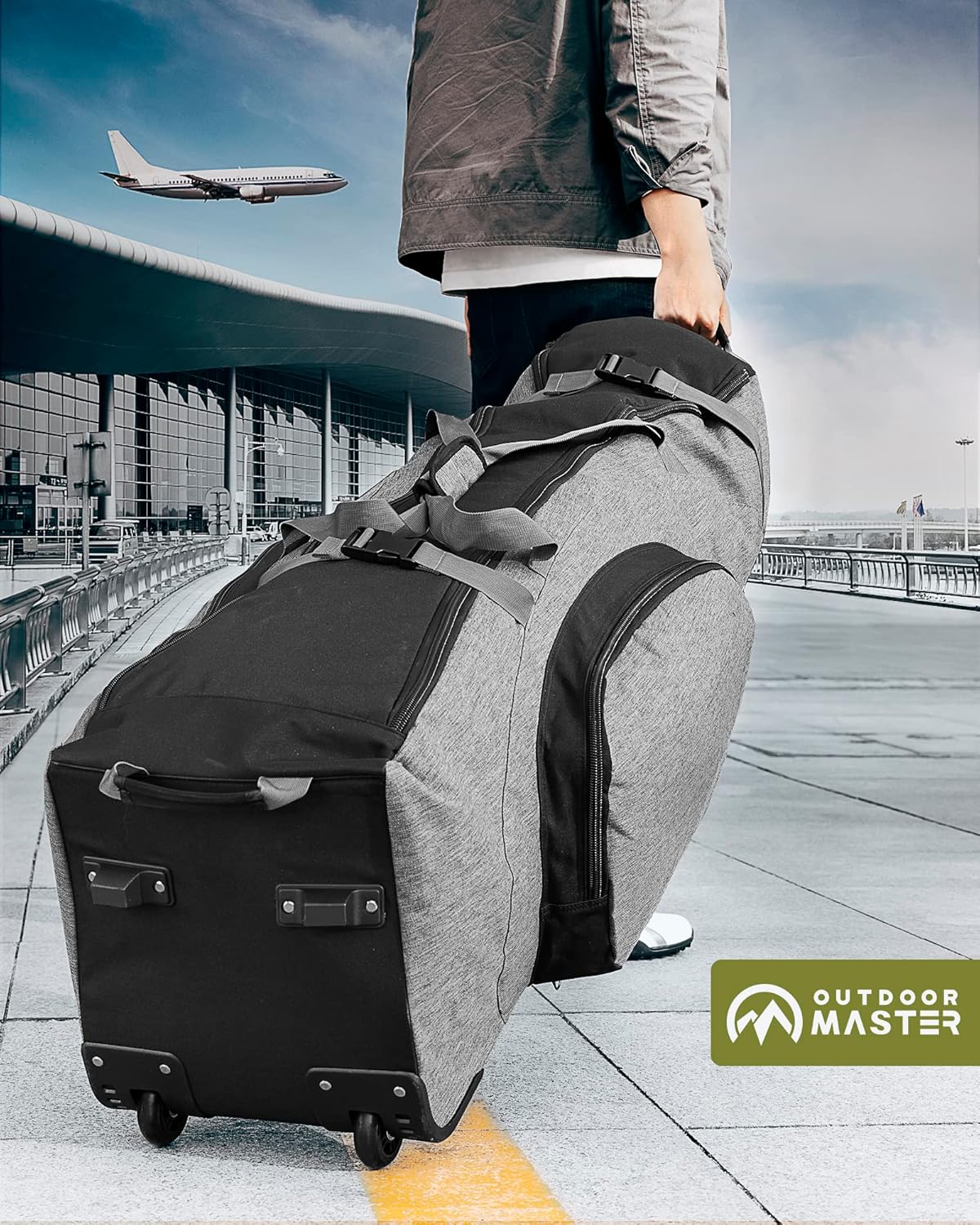 OutdoorMaster Padded Golf Club Travel Bag with Wheels, 900D Heavy Duty Oxford Waterproof -Alligators-Gray V1168-7S-KX5T-FFFP