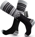OutdoorMaster Ski Socks 2-Pack Merino Wool, Over The Calf Non-Slip Cuff for Men & Women-Black,Medium