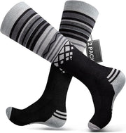 OutdoorMaster Ski Socks 2-Pack Merino Wool, Over The Calf Non-Slip Cuff for Men & Women-Black,Medium