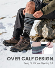 OutdoorMaster Ski Socks 2-Pack Merino Wool, Over The Calf Non-Slip Cuff for Men & Women-Black,Medium