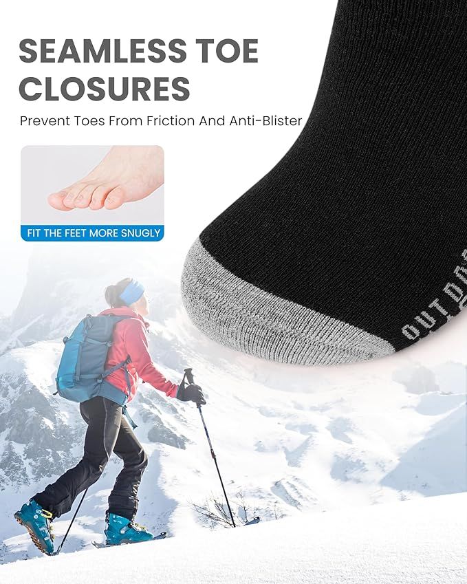 OutdoorMaster Ski Socks 2-Pack Merino Wool, Over The Calf Non-Slip Cuff for Men & Women-Black,Medium
