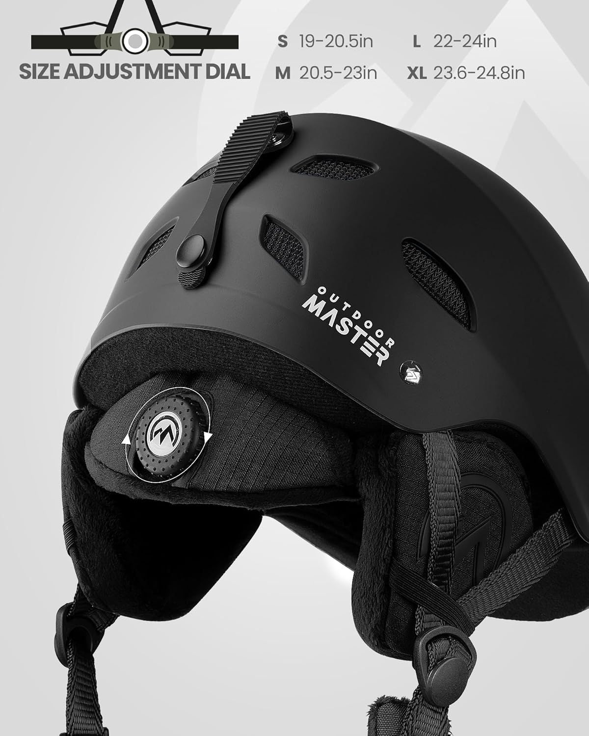 OutdoorMaster Kelvin Ski Helmet - with ASTM Certified Safety, 9 Options - for Men, Women & Youth-Black,Medium