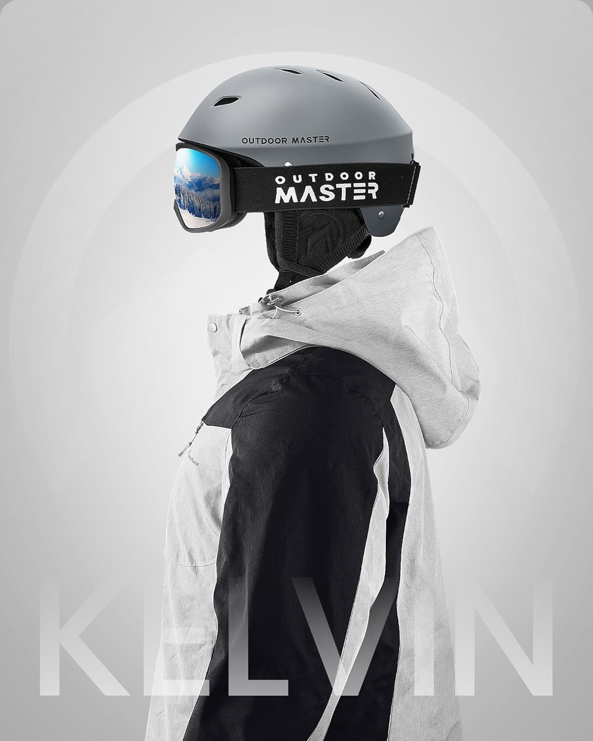 OutdoorMaster Kelvin Ski Helmet - with ASTM Certified Safety, 9 Options - for Men, Women & Youth-Grey,Large