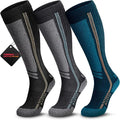 OutdoorMaster Thermolite Merino Wool Ski Socks, Compression Thermal Snowboarding Socks for Men & Women, Cold Weather-3-Pack