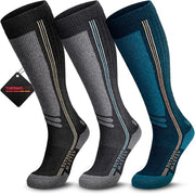OutdoorMaster Thermolite Merino Wool Ski Socks, Compression Thermal Snowboarding Socks for Men & Women, Cold Weather-3-Pack