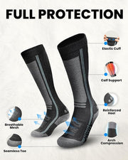 OutdoorMaster Thermolite Merino Wool Ski Socks, Compression Thermal Snowboarding Socks for Men & Women, Cold Weather-3-Pack