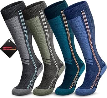 OutdoorMaster Thermolite Merino Wool Ski Socks, Compression Thermal Snowboarding Socks for Men & Women, Cold Weather-4-Pack