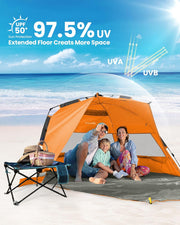 OutdoorMaster Pop Up 3-4 Person Beach Tent X-Large - Easy Setup, Portable Beach Shade Canopy Folding Sun V1168-BP-YNN9-7SDP