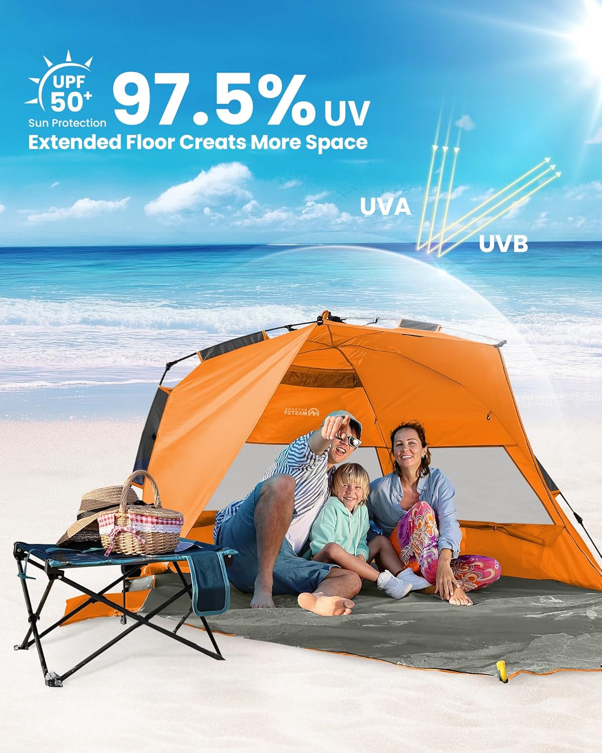 OutdoorMaster Pop Up 3-4 Person Beach Tent X-Large - Easy Setup, Portable Beach Shade Canopy Folding Sun V1168-BP-YNN9-7SDP