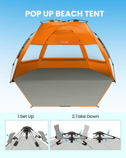 OutdoorMaster Pop Up 3-4 Person Beach Tent X-Large - Easy Setup, Portable Beach Shade Canopy Folding Sun V1168-BP-YNN9-7SDP