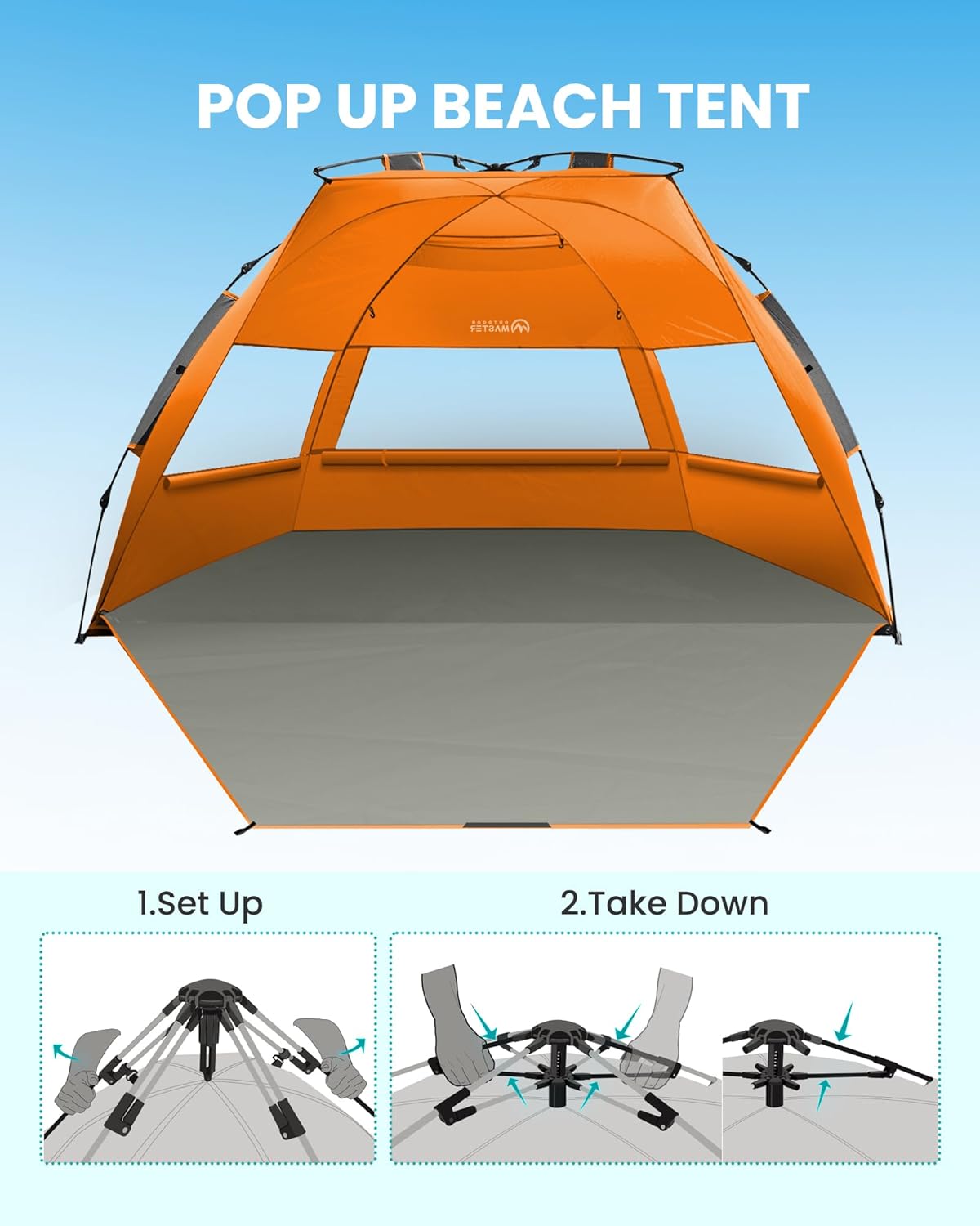 OutdoorMaster Pop Up 3-4 Person Beach Tent X-Large - Easy Setup, Portable Beach Shade Canopy Folding Sun V1168-BP-YNN9-7SDP