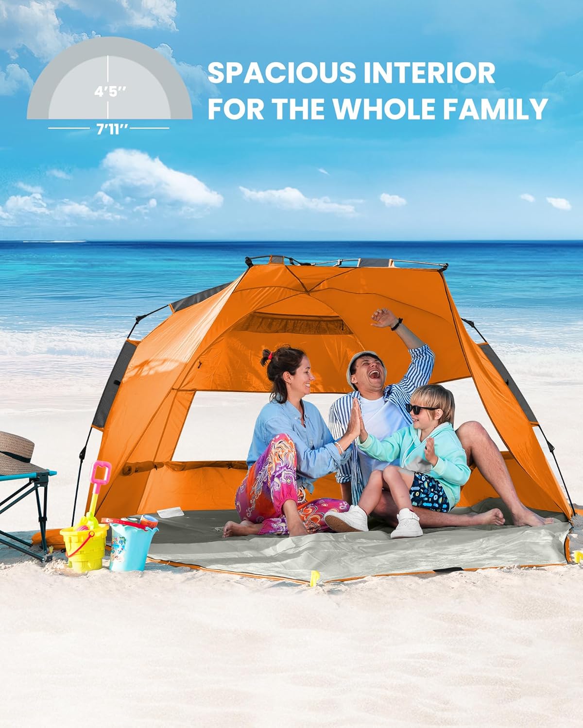 OutdoorMaster Pop Up 3-4 Person Beach Tent X-Large - Easy Setup, Portable Beach Shade Canopy Folding Sun V1168-BP-YNN9-7SDP