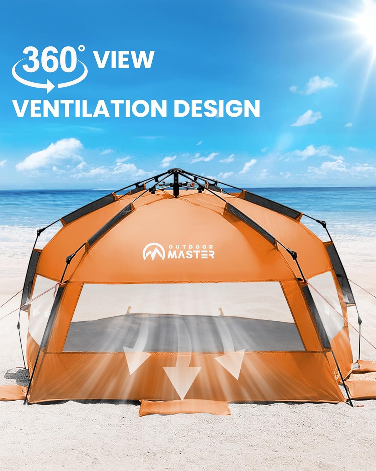 OutdoorMaster Pop Up 3-4 Person Beach Tent X-Large - Easy Setup, Portable Beach Shade Canopy Folding Sun V1168-BP-YNN9-7SDP