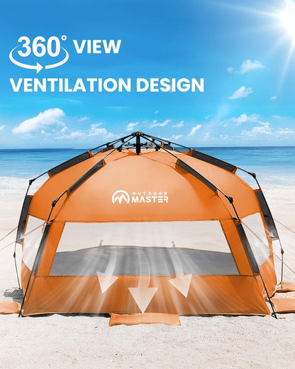OutdoorMaster Pop Up 3-4 Person Beach Tent X-Large - Easy Setup, Portable Beach Shade Canopy Folding Sun V1168-BP-YNN9-7SDP