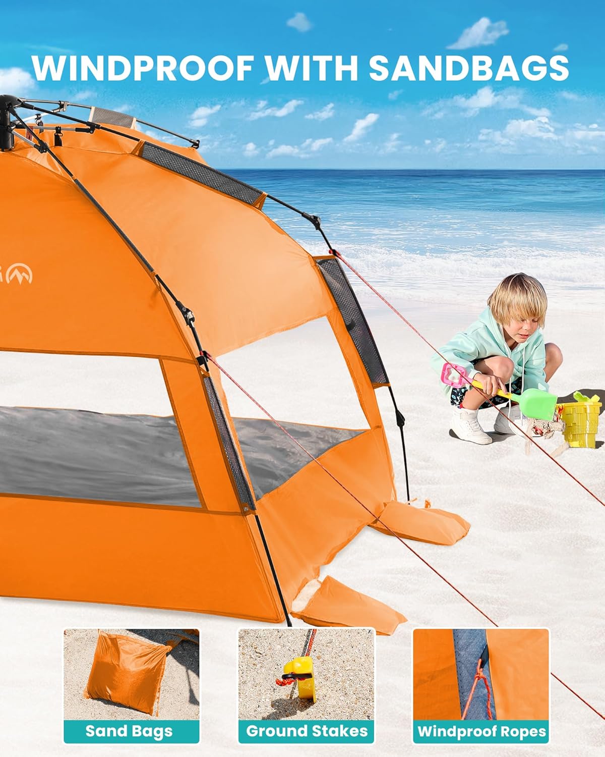 OutdoorMaster Pop Up 3-4 Person Beach Tent X-Large - Easy Setup, Portable Beach Shade Canopy Folding Sun V1168-BP-YNN9-7SDP