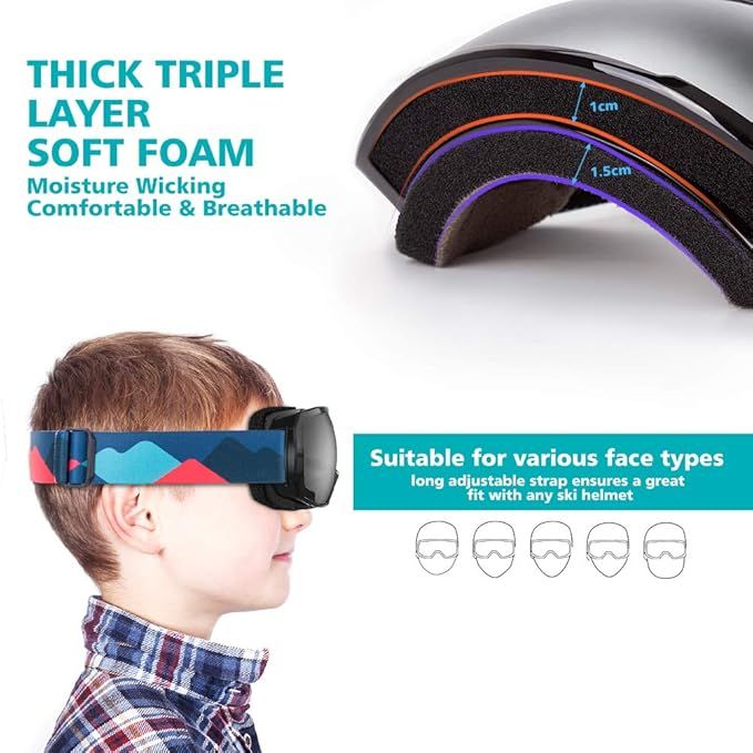 OutdoorMaster Kids Ski Goggles OTG Helmet Compatible, Anti-Fog Snow Goggles for Boys & Girls 100% UV Protection-OM-4