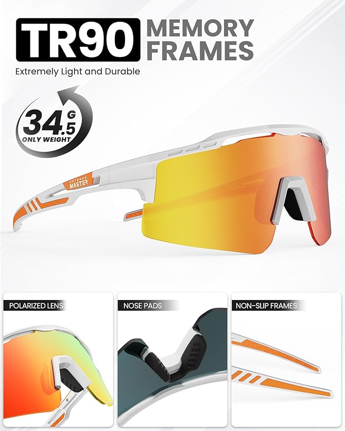 OutdoorMaster Hawk II Polarized Sports Sunglasses for Men Women, TAC 100% UV400 Protection TR90 Frame Cycling V1168-EQ-X12Y-MTI2