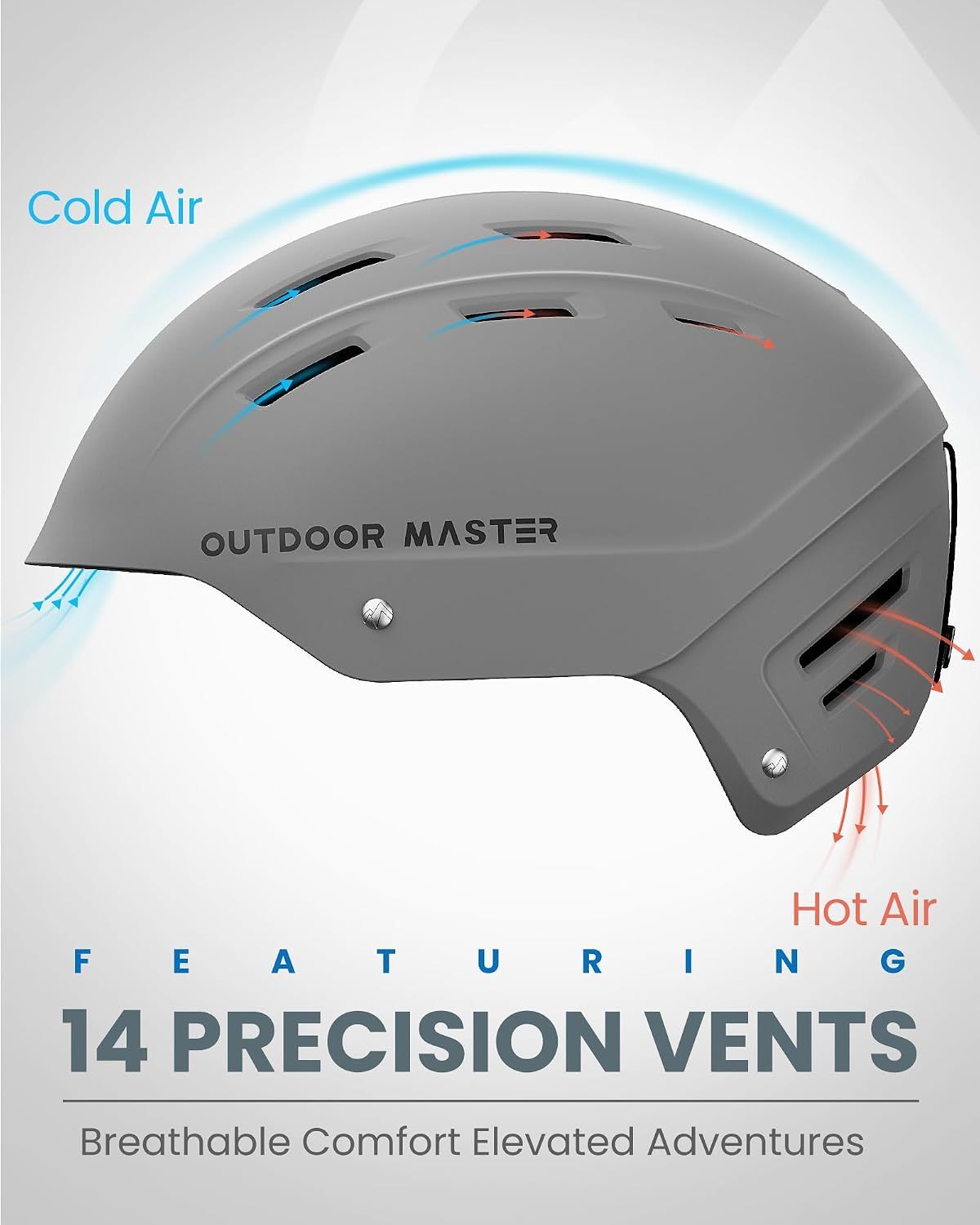 OutdoorMaster Kelvin II Ski Snow Sport Helmet | Adjustable Dial Fit Snowboard Helmet for Men Women & Youth,ASTM Certified,14 Vents-Matte Gray-M