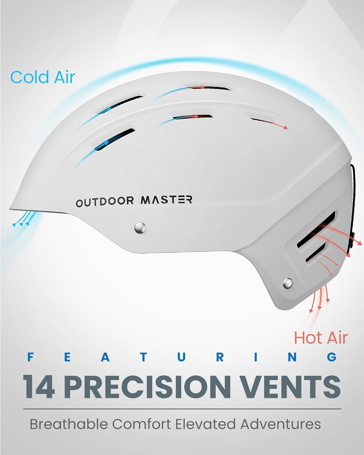 OutdoorMaster Kelvin II Ski Snow Sport Helmet | Adjustable Dial Fit Snowboard Helmet for Men Women & Youth,ASTM Certified,14 Vents-Matte White-L