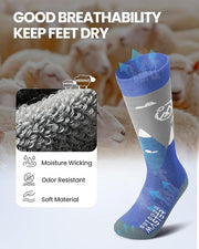 OutdoorMaster Merino Wool Ski Socks for Kids Boys & Girls Thermal Winter Warm Snowboarding Cold Weather-Blue Mountains - 2 Pack,Small