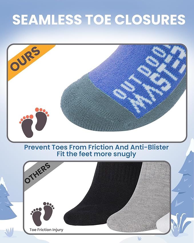 OutdoorMaster Merino Wool Ski Socks for Kids Boys & Girls Thermal Winter Warm Snowboarding Cold Weather-Blue Mountains - 2 Pack,Small
