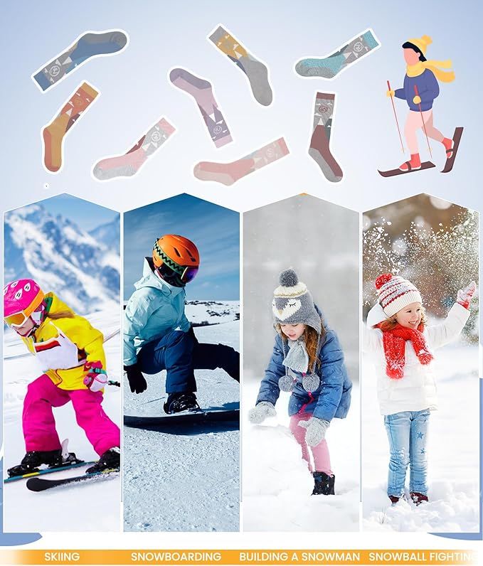 OutdoorMaster Merino Wool Ski Socks for Kids Boys & Girls Thermal Winter Warm Snowboarding Cold Weather-Blue Mountains - 2 Pack,Small