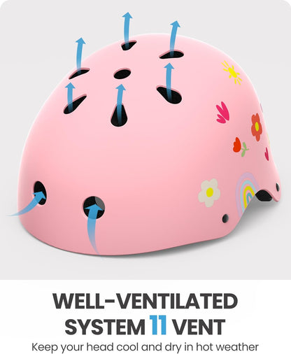OutdoorMaster Youth & Kids Bike Helmet - Adjustable Multi-Sports Skateboard Helmet with Removable Liners for V1168-KID-SK-PI-FL-M