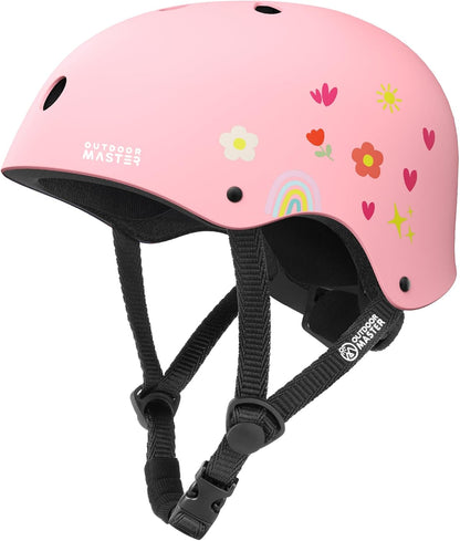 OutdoorMaster Youth & Kids Bike Helmet - Adjustable Multi-Sports Skateboard Helmet with Removable Liners for V1168-KID-SK-PI-FL-S