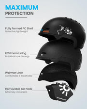 OutdoorMaster Children's Ski Helmet, Snowboard Helmet for Boys & Girls, Robust PC Shell & EPS Foam, 12 Ventilation Holes, Adjustable Snow Sports Helmet, Certified Snow Sports and Snowboard Matte Black,52-56cm Small