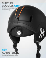 OutdoorMaster Children's Ski Helmet, Snowboard Helmet for Boys & Girls, Robust PC Shell & EPS Foam, 12 Ventilation Holes, Adjustable Snow Sports Helmet, Certified Snow Sports and Snowboard Matte Black,52-56cm Small