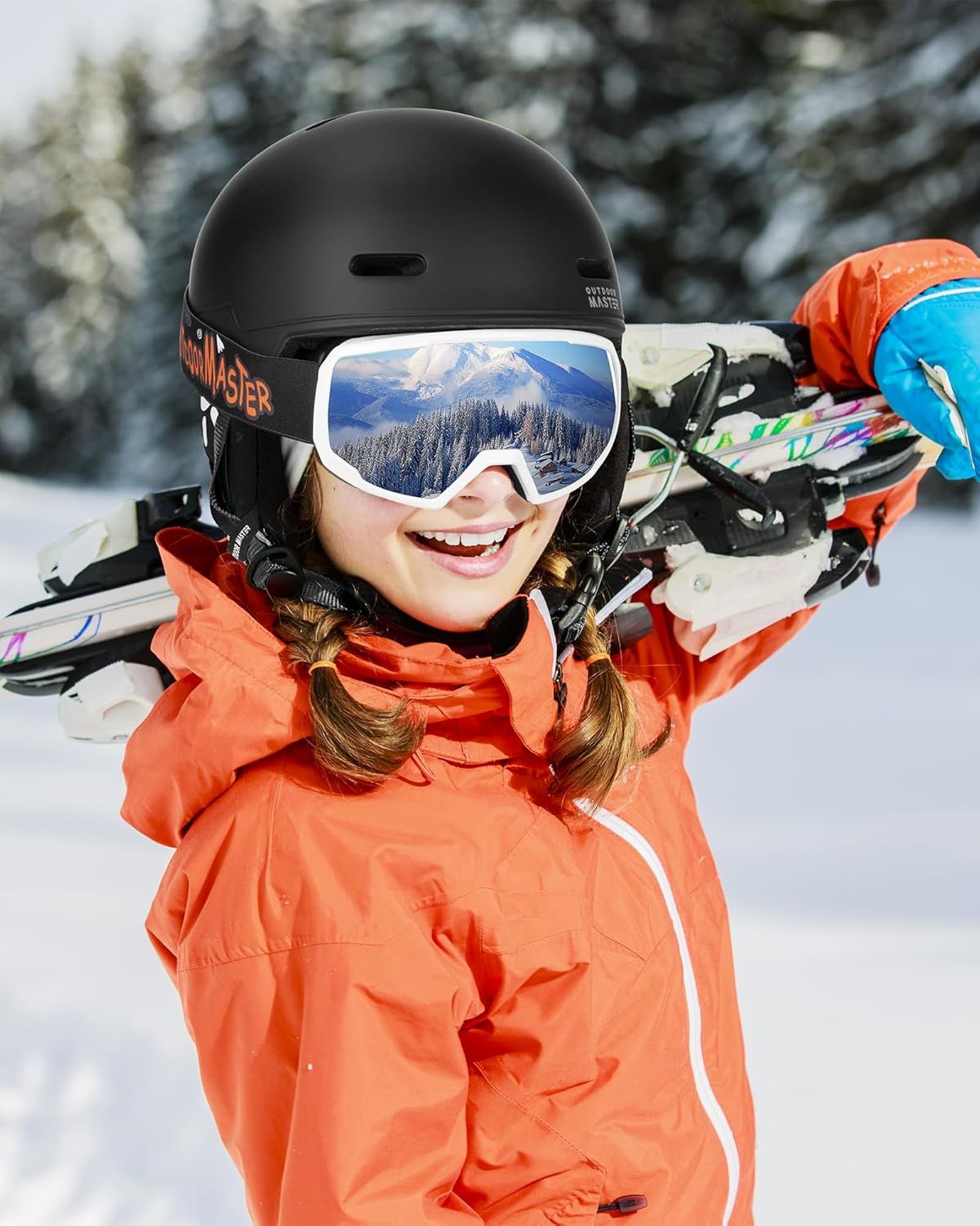 OutdoorMaster Children's Ski Helmet, Snowboard Helmet for Boys & Girls, Robust PC Shell & EPS Foam, 12 Ventilation Holes, Adjustable Snow Sports Helmet, Certified Snow Sports and Snowboard Matte Black,52-56cm Small