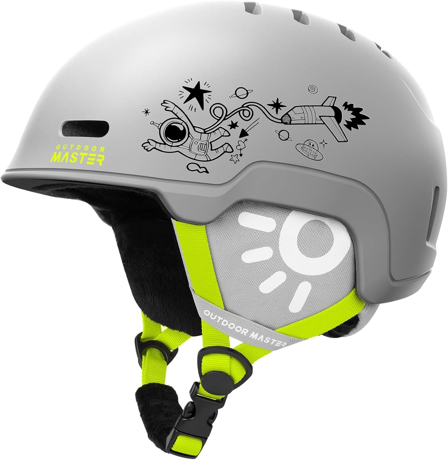 OutdoorMaster Kids Snowboarding Helmet for Boys & Girls - Durable PC Shell, EPS Foam & 12 Cooling Vents, Adjustable Dial Fit-Matte Grey,52-56cm Small