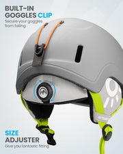 OutdoorMaster Kids Snowboarding Helmet for Boys & Girls - Durable PC Shell, EPS Foam & 12 Cooling Vents, Adjustable Dial Fit-Matte Grey,52-56cm Small