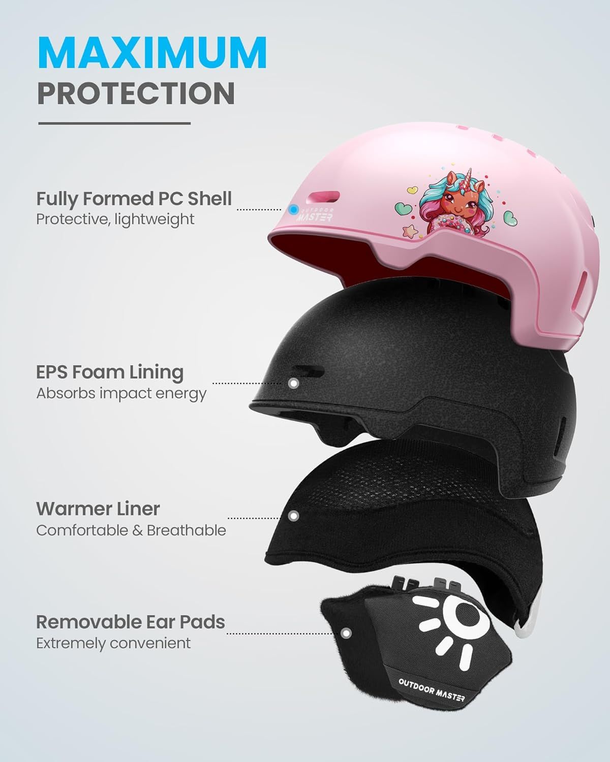 OutdoorMaster Children's Ski Helmet, Snowboard Helmet for Boys & Girls, Robust PC Shell & EPS Foam, 12 Ventilation Holes, Adjustable Snow Sports Helmet, Certified Snow Sports and Snowboard Helmet-Glossy Pink,52-56cm Small