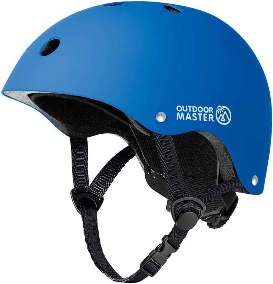 OutdoorMaster Youth & Kids Bike Helmet - Adjustable Multi-Sports Skateboard Helmet with Removable Liners for Balance Bike, Toddler Scooter, One Wheel Hoverboard-Blue-L
