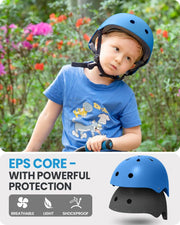OutdoorMaster Youth & Kids Bike Helmet - Adjustable Multi-Sports Skateboard Helmet with Removable Liners for Balance Bike, Toddler Scooter, One Wheel Hoverboard-Blue-L