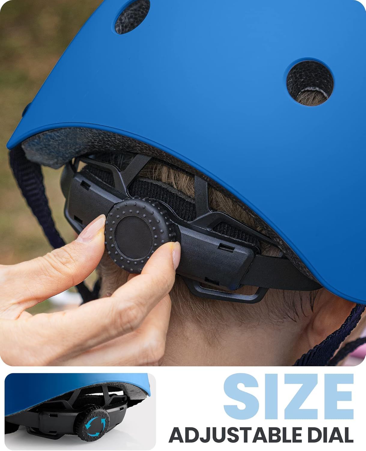 OutdoorMaster Youth & Kids Bike Helmet - Adjustable Multi-Sports Skateboard Helmet with Removable Liners for Balance Bike, Toddler Scooter, One Wheel Hoverboard-Blue-M