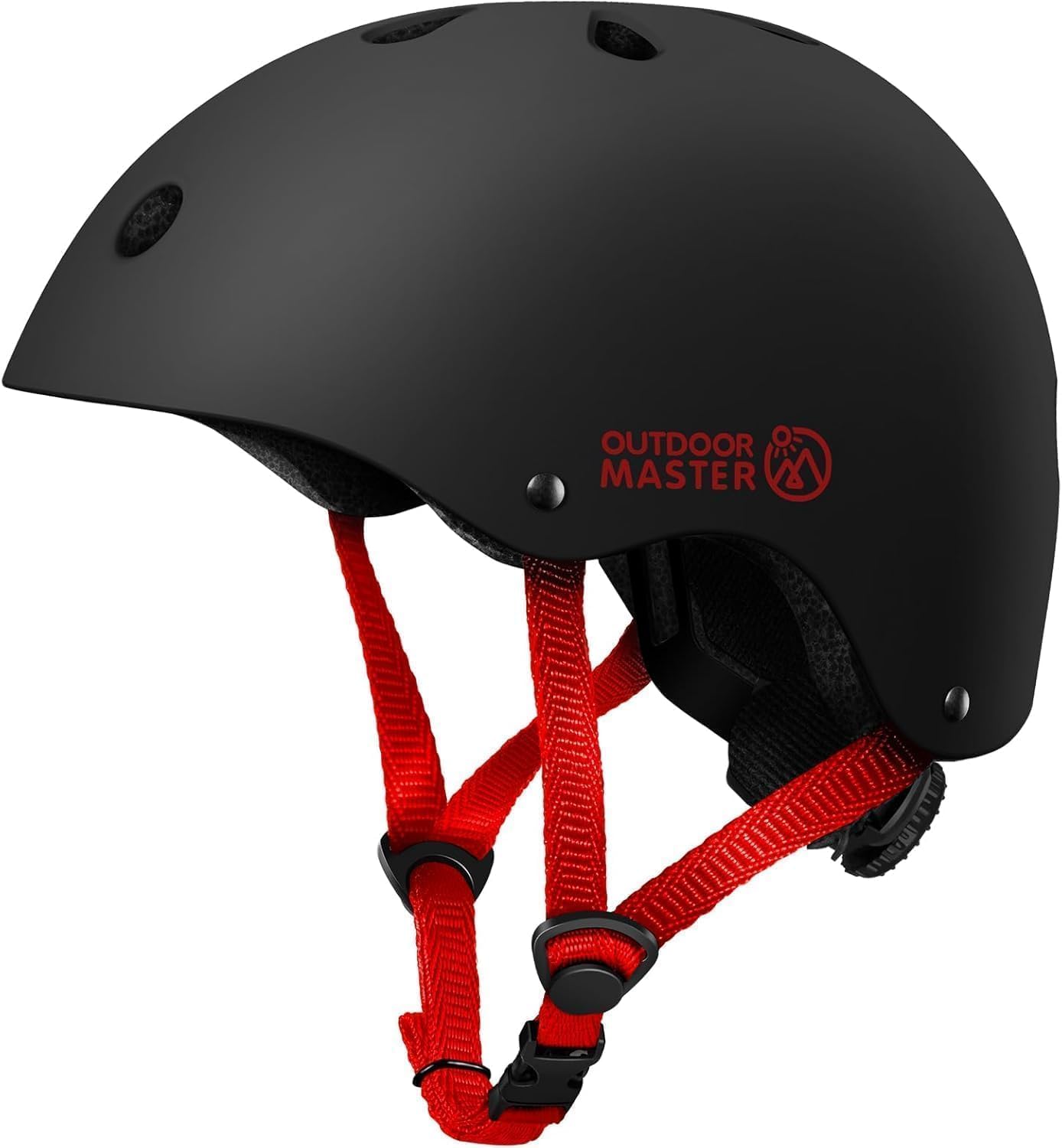 OutdoorMaster Youth & Kids Bike Helmet - Adjustable Multi-Sports Skateboard Helmet with Removable Liners for Balance Bike, Toddler Scooter, One Wheel Hoverboard-Black Red-Large
