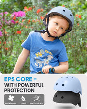 OutdoorMaster Youth & Kids Bike Helmet - Adjustable Multi-Sports Skateboard Helmet with Removable Liners for Balance Bike, Toddler Scooter, One Wheel Hoverboard-Light Blue-Large